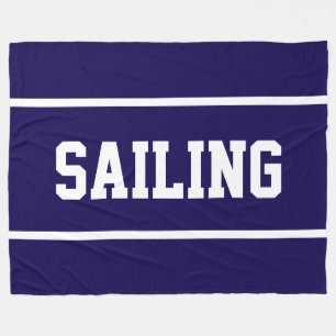 SAILING Athletic White Text Stripes On Navy Blue Fleece Blanket