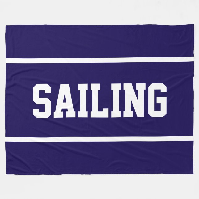 SAILING Athletic White Text Stripes On Navy Blue Fleece Blanket (Front (Horizontal))