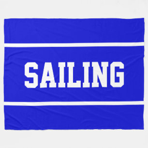 SAILING Athletic White Text Stripes On Royal Blue Fleece Blanket