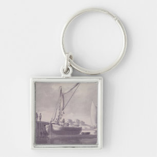 Sailing Barges Approaching a Wharf Key Ring