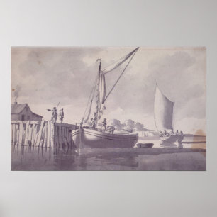 Sailing Barges Approaching a Wharf Poster