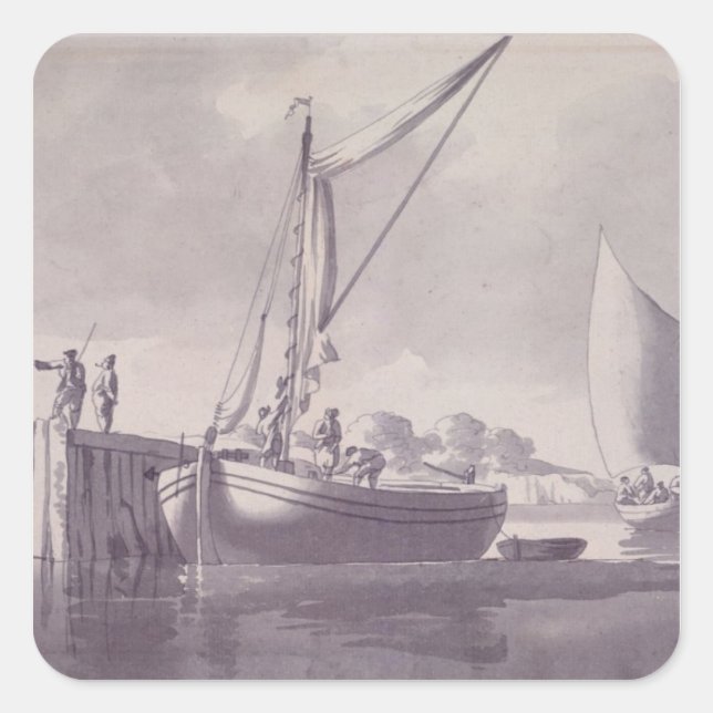 Sailing Barges Approaching a Wharf Square Sticker (Front)