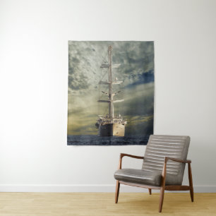 Sailing battleship tapestry
