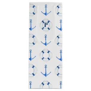 Sailing Blue Anchor and Life Ring Nautical Wine Gift Bag