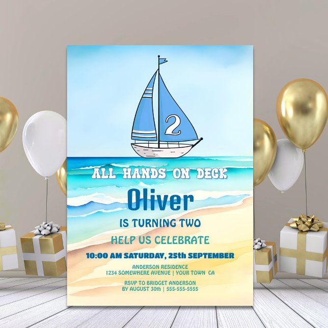 Sailing Boat 2nd Birthday Party Invitation (Creator Uploaded)