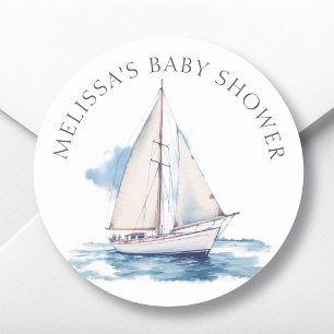 Sailing Boat Baby Shower Favour Classic Round Sticker