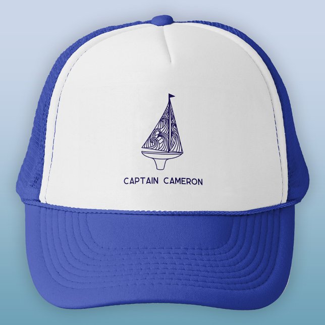 Sailing Boat Captain Personalised Trucker Hat (Sailing boat or yacht captain personalized custom text trucker hat)