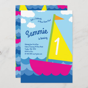 Sailing Boat Colourful 1st Birthday Invitations