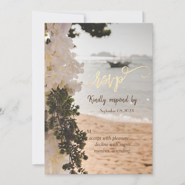 Sailing Boat Flowers Beach RSVP   Invitation (Front)