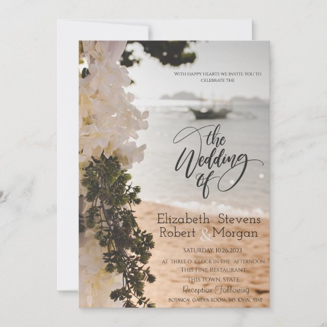 Sailing Boat Flowers Beach Wedding Invitation (Front)