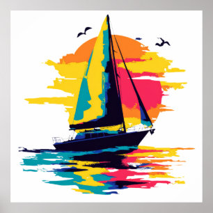Sailing Boat Illustration Watercolour Painting Poster