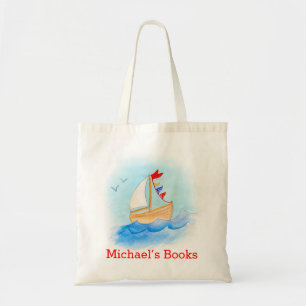 Sailing boat kids named id library tote bag