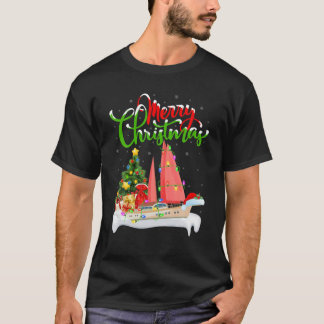 Sailing Boat Lover Lighting Santa Sailing Boat Chr T-Shirt