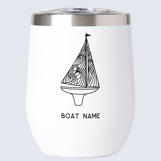Sailing Boat Name  (Sailing boat with custom boat name text modern thermal wine tumbler)