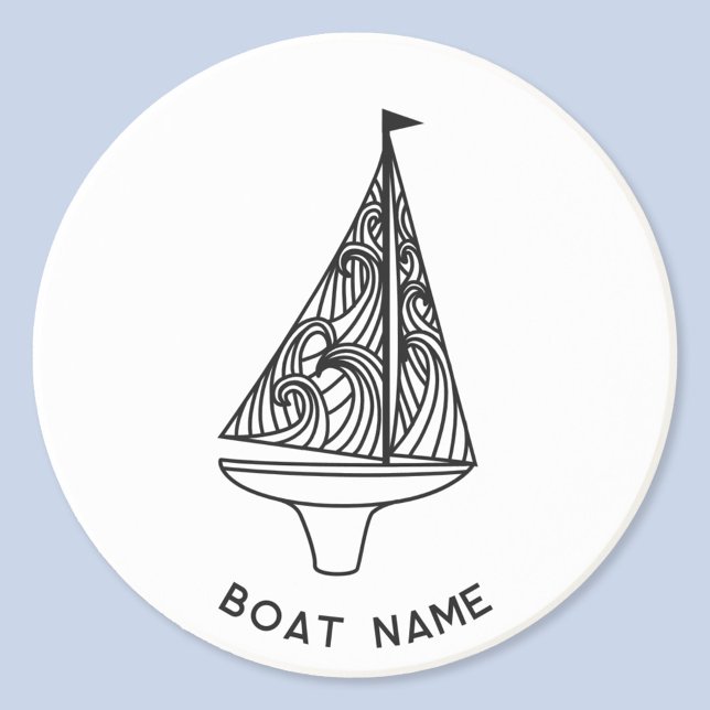 Sailing Boat Name  Coaster (Sailing boat and boat name custom text modern coaster)