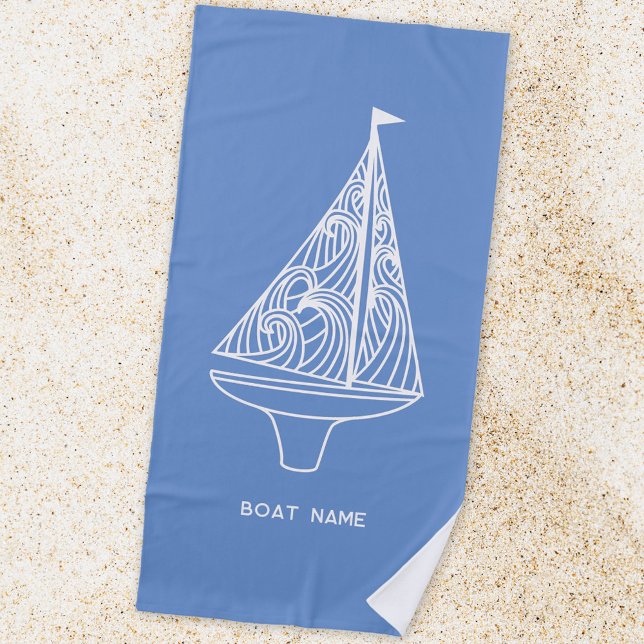 Sailing Boat Name Nautical  Beach Towel (Sailing boat nautical personalized boat name beach towel)