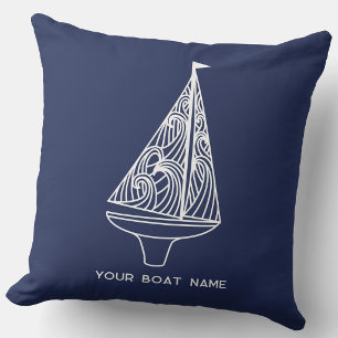 Sailing Boat Name Nautical Navy Blue Cushion