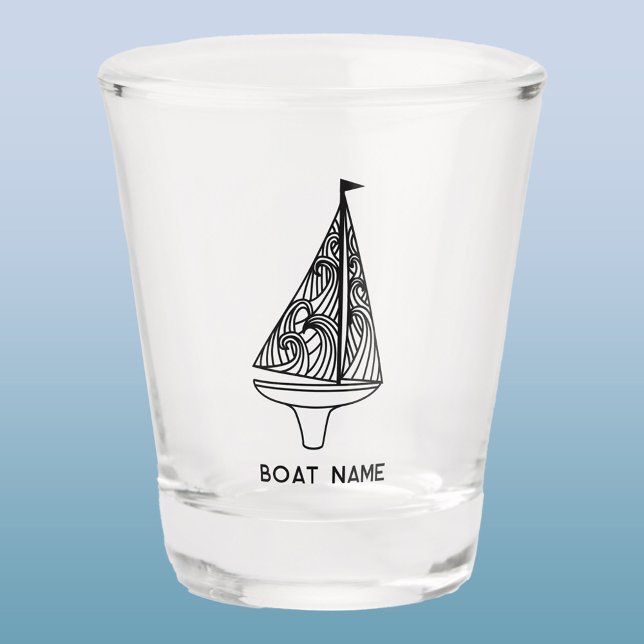 Sailing Boat Name  Shot Glass (Sailing boat and boat name custom text modern shot glass)