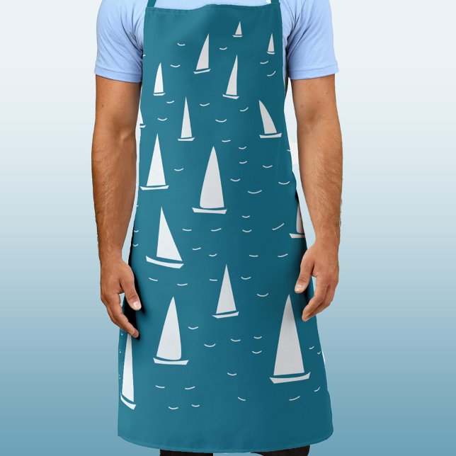 Sailing Boat Nautical Apron (Sailing boat nautical teal green apron)