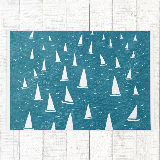 Sailing Boat Nautical Doormat (Sailing boat race regatta coastal teal doormat)