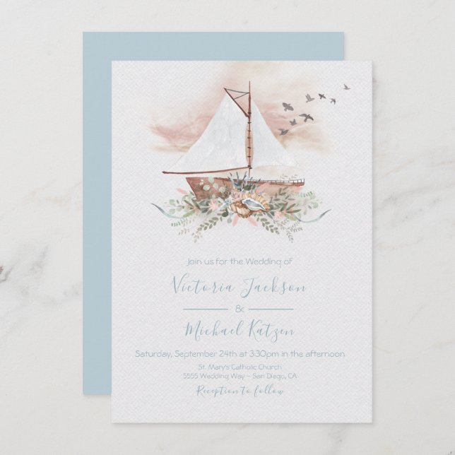 Sailing Boat Nautical Wedding invitations (Front/Back)