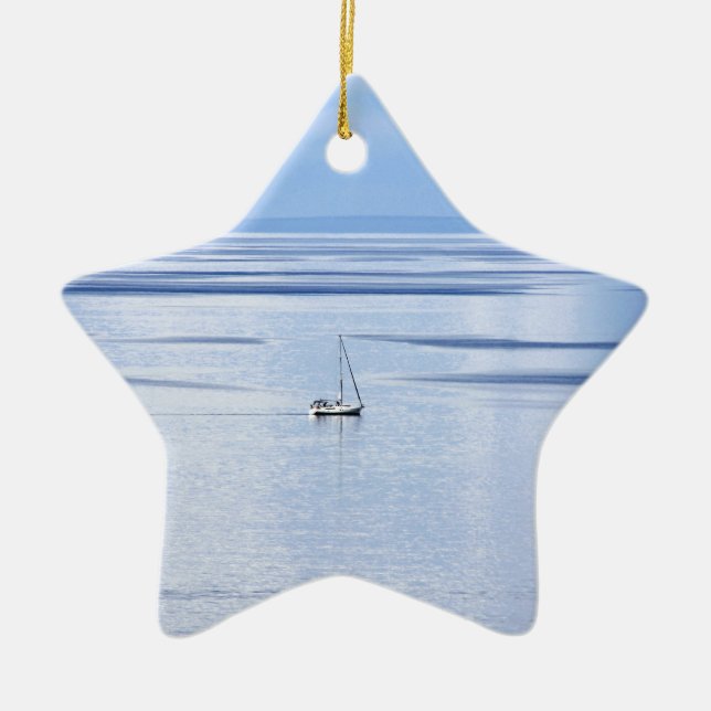 Sailing boat on sea, Nautical, blue water sky Ceramic Tree Decoration (Front)