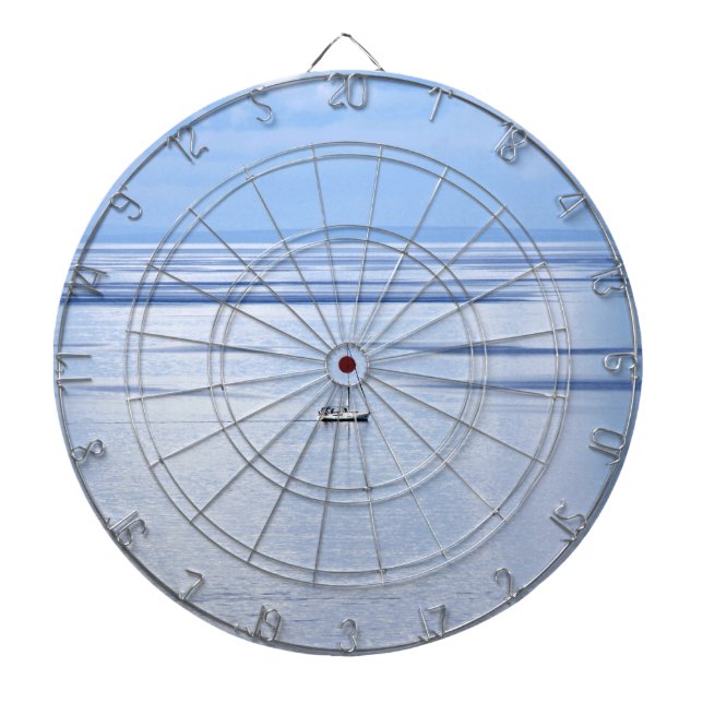 Sailing boat on sea, Nautical, blue water sky Dartboard (Front)