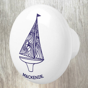 Sailing Boat Personalised Name Ceramic Knob