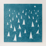 Sailing Boat Seascape Jigsaw Puzzle<br><div class="desc">A sailing boat race on a teal green ocean.  Perfect for your favourite sailor,  yacht racer,  and regatta fan.  Original nautical art by Nic Squirrell.</div>