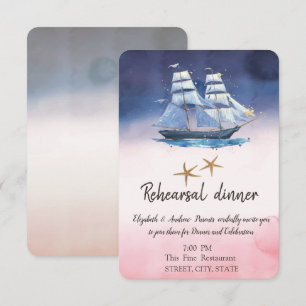 Sailing Boat Seastars Rehearsal Dinner Invitation