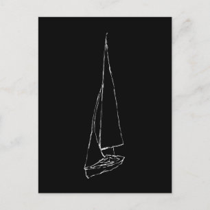 Sailing boat. Sketch in Black and White. Postcard