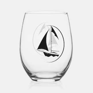 Sailing boat stemless wine glass