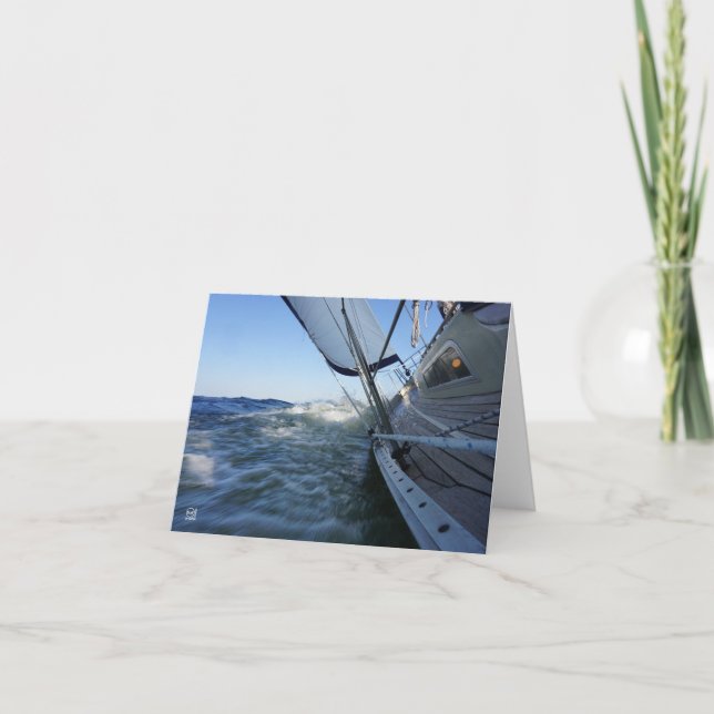 Sailing boat with empty horizon for adventure. thank you card (Front)