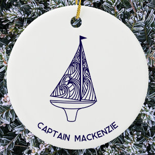 Sailing Boat Yacht Captain Name Ceramic Tree Decoration