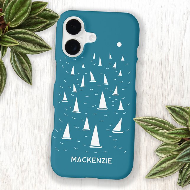 Sailing Boat Yacht Personalized Custom Name (Sailing Boat yacht nautical coastal or lake personalized custom name sailboat phone case for sailors)