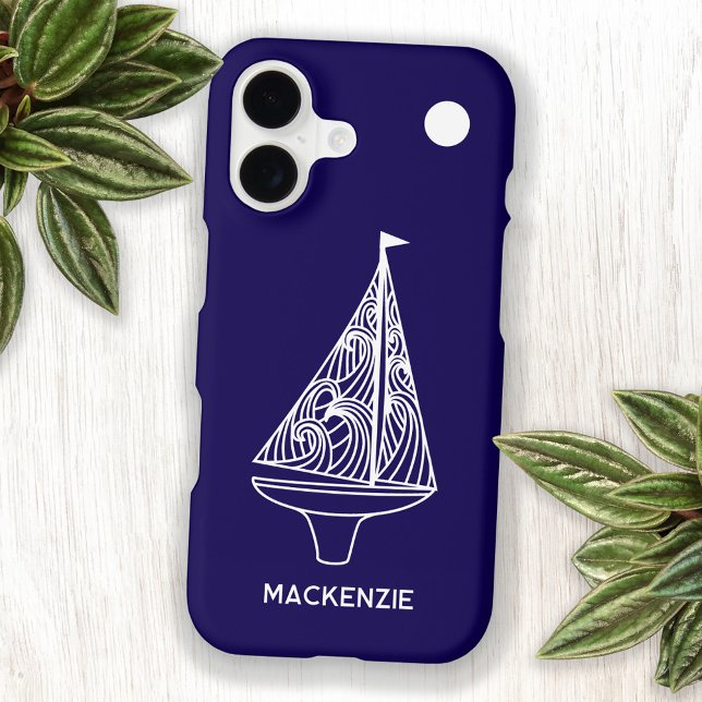 Sailing Boat Yacht Personalized Custom Name Navy (Sailing Boat yacht nautical coastal or lake personalized custom name sailboat phone case for sailors)