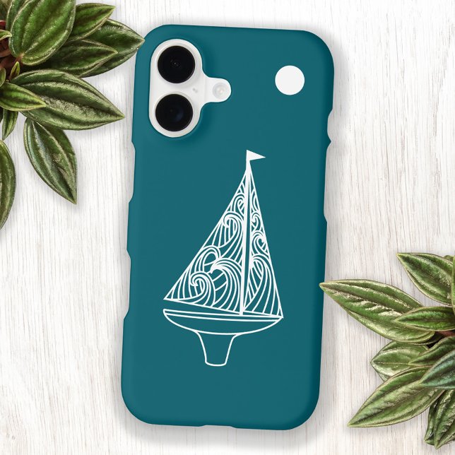 Sailing Boat Yacht Teal Green (Sailing Boat yacht nautical coastal or lake sailboat phone case for sailors and adventure lovers)