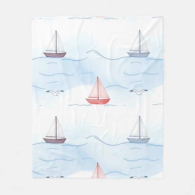 Sailing Boats and Seagulls Seamless Pattern Fleece Blanket (Front)
