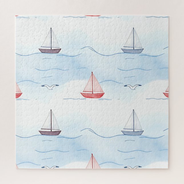 Sailing Boats and Seagulls Seamless Pattern Jigsaw Puzzle (Vertical)