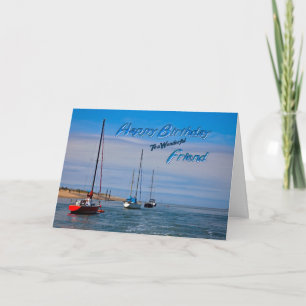 Sailing boats at anchor birthday card for Friend