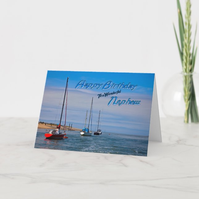 Sailing boats at anchor birthday for nephew card (Front)