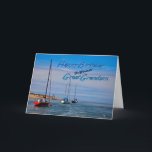 Sailing boats at anchor birthday Great Grandson Card<br><div class="desc">A row of sailing boats at anchor on a calm sea.</div>