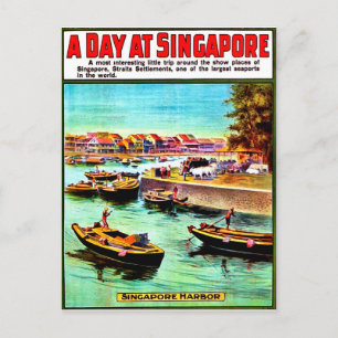 Sailing boats at Singapore port, vintage travel Postcard