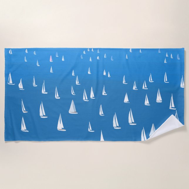 Sailing Boats in deep blue Sea - Regatta Sailboats Beach Towel (Front)