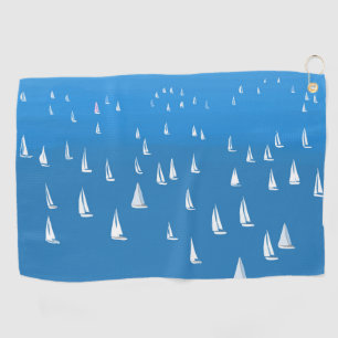 Sailing Boats in deep blue Sea - Regatta Sailboats Golf Towel