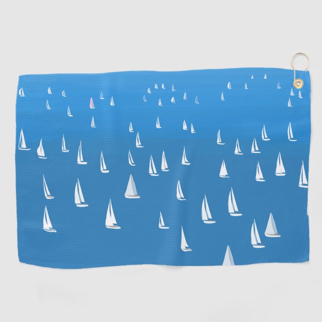 Sailing Boats in deep blue Sea - Regatta Sailboats Golf Towel (Horizontal)