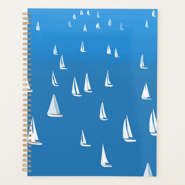 Sailing Boats in deep blue Sea - Regatta Sailboats Planner (Front)