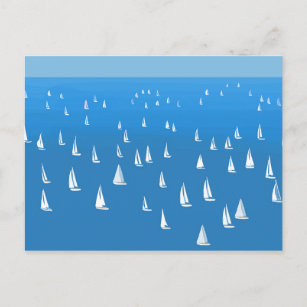 Sailing Boats in deep blue Sea - Regatta Sailboats Postcard