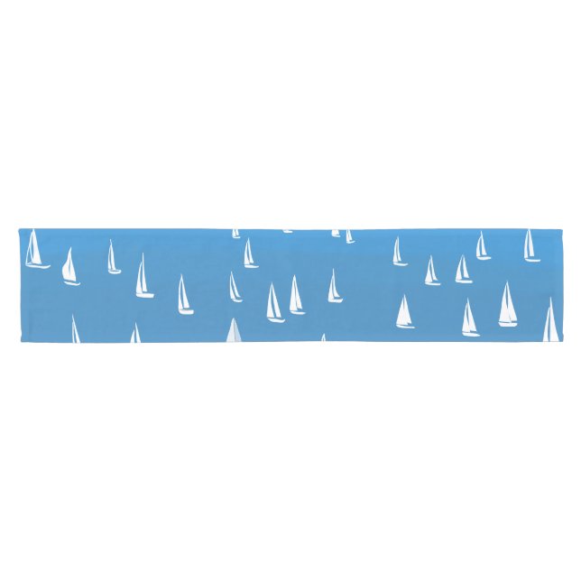 Sailing Boats in deep blue Sea - Regatta Sailboats Short Table Runner (Horizontal)