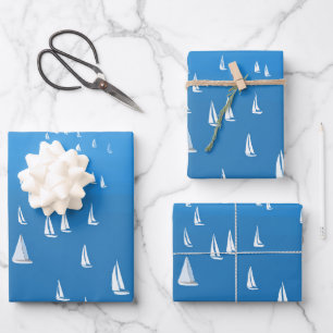 Sailing Boats in deep blue Sea - Regatta Sailboats Wrapping Paper Sheet